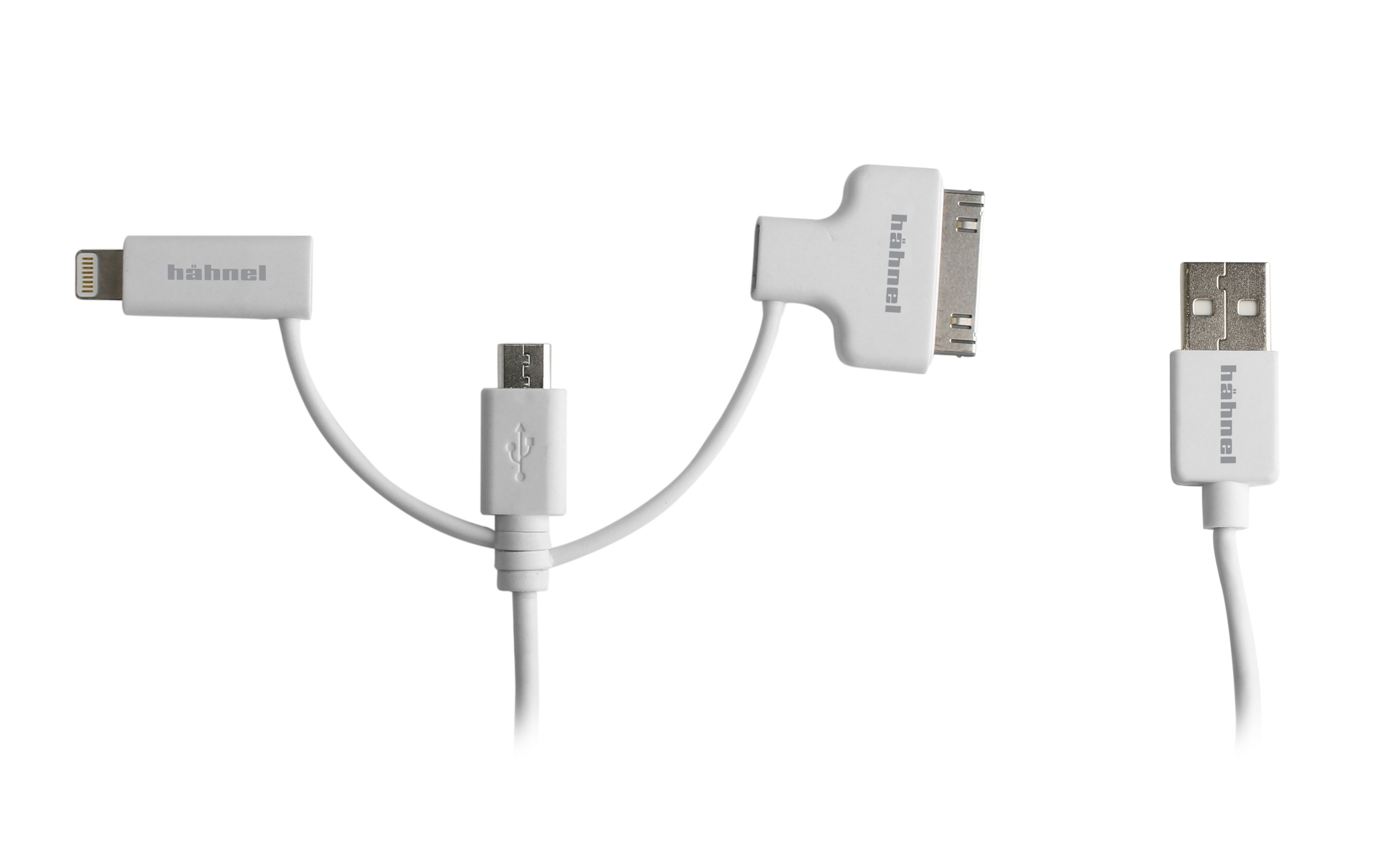 Hähnel 3-in-1 USB Sync/Charge Cable - 1.5m - White
