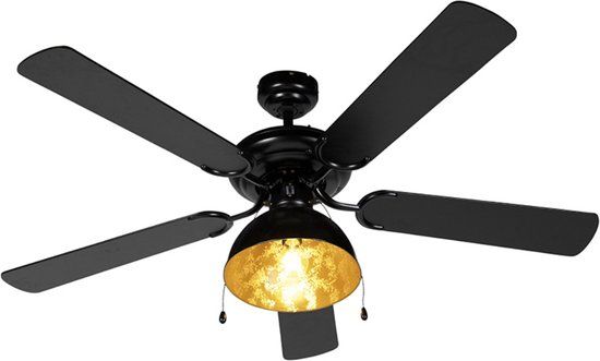 QAZQA Magna Plafondventilator met lamp - 1 lichts - Ø 1300 mm - Zwart