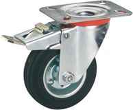 Dörner + Helmer Massief rubberen zwenkwiel met volledige vergrendeling, 125 mm x 37 mm, draagvermogen 100 kg, plaat 100 mm x 85 mm, met rem