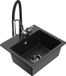 Mexen Milo évier en granit 1 cuve avec robinet de cuisine Aster, noir/argent métallique