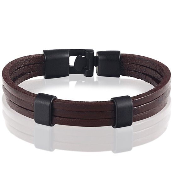 LGT JWLS LGT Jewels Heren Armband Bruin Leer Schuifgesp - 20cm