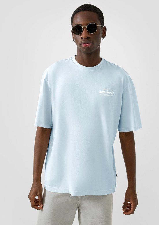 QS s.Oliver T-shirt L Lichtblauw Katoen Ronde hals Korte mouw