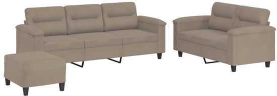 vidaXL 3-delige Loungeset met kussens microvezelstof taupe