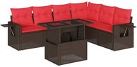 vidaXL 7-delige dining loungeset met kussens, bruin, polyrotan