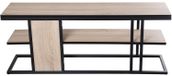 Table basse TV en bois/métal, noire/chêne, dimensions : 120 x 30 x 46 cm