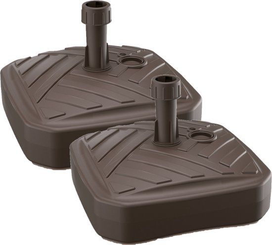 2x Vierkante Kunststof Parasolvoeten Bruin 12 Liter - 39 cm Breed