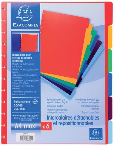 Exacompta uitneembare tabbladen voor showalbum met ringen in gekleurd PP 6 tabs