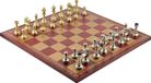 Italfama Luxe schaakset: Staunton-figuren van massief messing, 7,3 cm hoog, met een schaakbord van 45x45 cm, bekleed met goud- en bordeauxrood eco-cuir