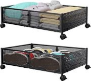 Boîtes de rangement sous le lit, avec roulettes, 2 pièces, noir