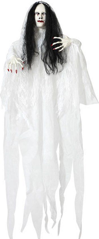 BigBuy Atosa Halloween/horror thema hang decoratie Geest/Spook - met LED licht en geluid - griezel pop - 120 cm