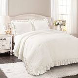Lush Decor Reyna Ruches Dekbedset - 3-delige gezellige ruches beddengoed set - tijdloze elegantie en comfort voor slaapzaal - volledig/queensize bed, wit