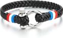 Bol Noir Cuir Tressé Bracelet Nautique Marin Enrouler Sangle Bandeau Coton Rouge Blanc Bleu Cordon - Femmes Hommes