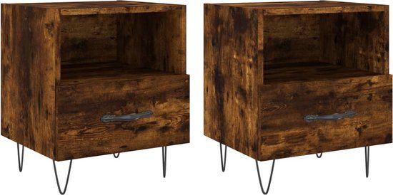 vidaXL Nachtkastjes - Set van 2 - Bewerkt Hout - Gerookt Eikenkleur - 40x35x47,5 cm