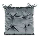 AmeliaHome Stoelkussen met banden 40 x 40 cm, zitkussen fluweel look, Aleksa, antraciet
