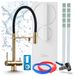 Icecat Robinet de cuisine 3 voies Ari Highflex avec osmose inverse Ro5 400 Gpd, sans réservoir, laiton, cartouche céramique, aérateur, or brossé, pompe intégrée