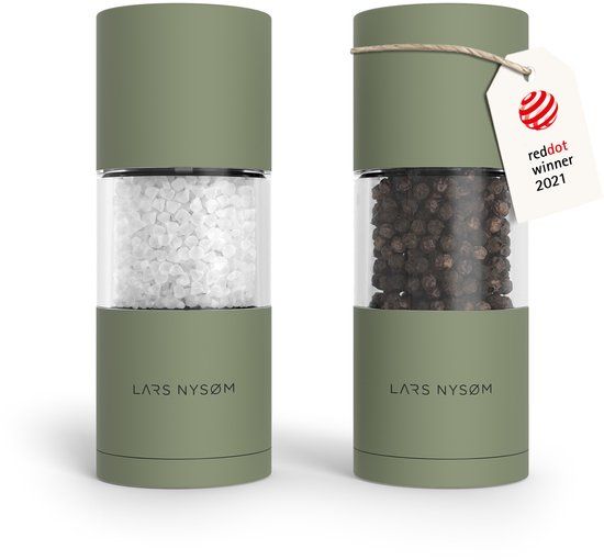 LARS NYSØM Zout- en pepermolenset met keramische molen Sage - aluminium