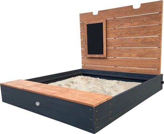 AXI Mandy XL Zandbak 130 x 120 cm met opbergruimte en deksel Antraciet/bruin - Met bankje en krijtbord - 10 jaar garantie!