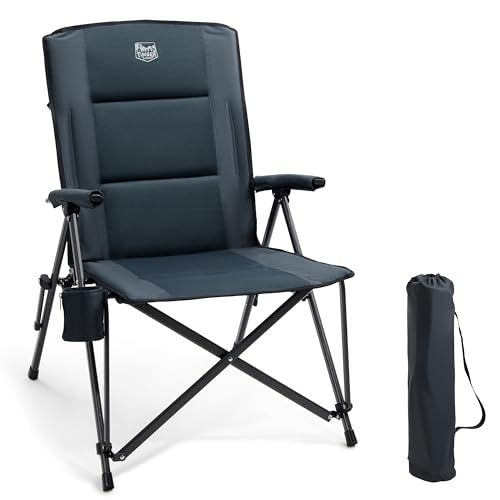 TIMBER RIDGE Campingstoel - Opvouwbaar & Stevig - 150KG draagvermogen - 55 cm zitbreedte - Hoge rugleuning - Met bekerhouder - Zwart