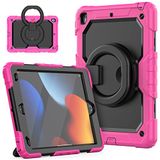 HUEZOE Beschermhoes voor iPad 10,2 inch, model 2021/2020/2019, schokbestendig, voor het hele lichaam met 360 graden draaibare houder, schouderriem voor iPad 9/8/7, roze-rood