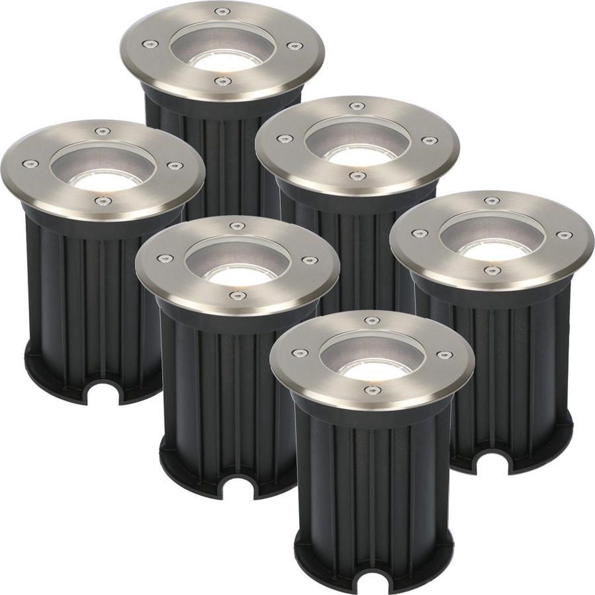 HOFTRONIC 6x Maisy - Grondspots LED voor buiten - Rond - RVS - IP65 Waterdicht - Verwisselbare GU10 - 5 Watt 400 Lumen - 6000K Daglicht wit - Tuinspots en inbouwspots buiten voor in de grond -