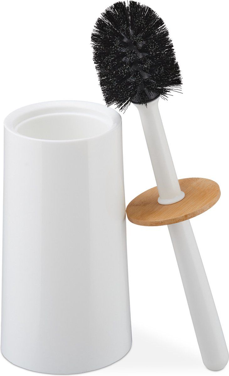 Relaxdays WC borstel met houder - toiletborstelset - wit