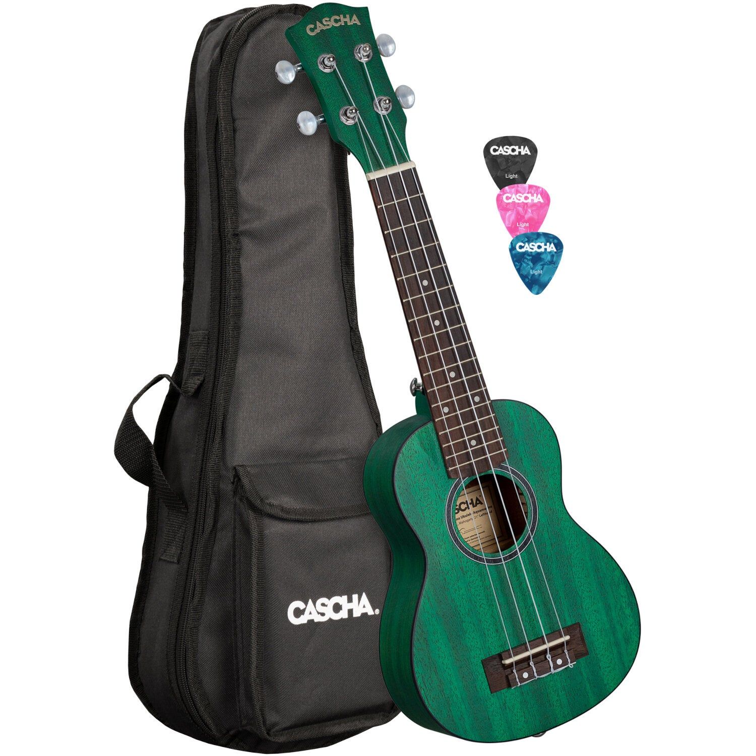 Cascha HH 2264L Premium Mahogany Left-handed Soprano Ukulele Set - Aquamarine
