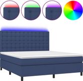 vidaXL Boxspring met matras en LED stof blauw 180x200 cm
