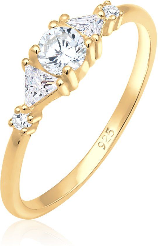 Elli Premium Ring triangle zirkonia fonkelend 925 zilver verguld