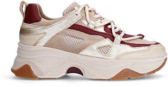 Sacha - Dames - Beige sneakers met burgundy details - Maat 39