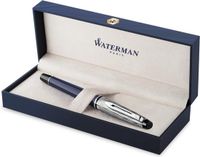 Waterman Expert vulpen | Metaal-blauwe lak met palladium detail | Gebeitelde dop | Roestvrij staal fijne penpunt