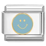 Quiges - Blauw Smiley Schakel Bedel - 9mm - Roestvrij Staal - Geschikt voor Armbanden