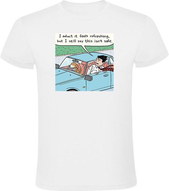 Sol's Heren T-shirt - auto - raam - hond - auto rijden - zomer - humor - grappig - Wit - 3XL