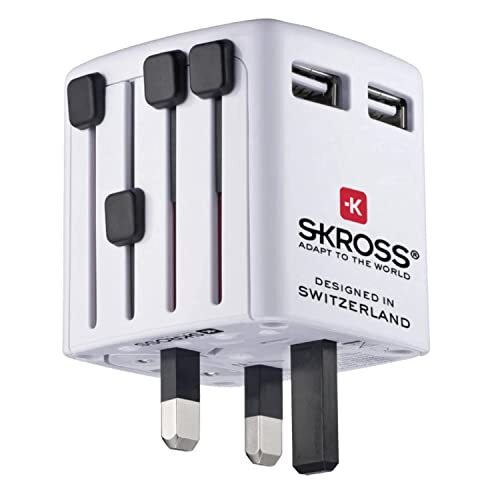 Skross | World USB Charger | 2 prese USB in Ogni Parte de Mondo - Tensione di ingresso: 100V-250V - 2 uscite USB di tipo A: 5,0 V CC / Max. 2,4 A