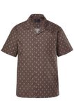 JP 1880 - Heren - overhemd korte mouw Cubaanse kraag all-over print Cuba fit - Mocha - Maat XXL
