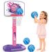 Panier de basket pour enfants, réglable en hauteur de 77 à 140 cm, avec 4 ballons et une pompe, de couleur rose