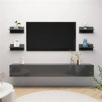 vidaXL 4x Etagères Murales Etagères Suspendues Etagères Flottantes Salon Chambre Salle de Séjour Maison Intérieur Gris Brillant 40x11,5x18 cm