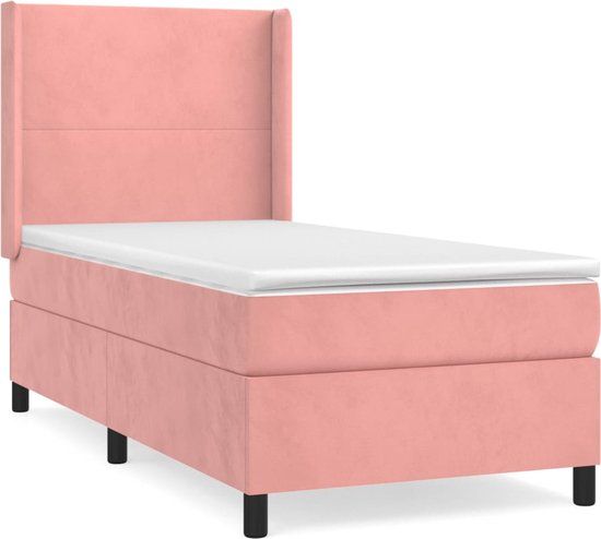 vidaXL Boxspring met matras fluweel roze 90x200 cm