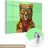 MuchoWow® Glass Painting 60x40 cm - Acrylic Glass Painting - Bear - Colors - Glasses - Animal - Flowers - Photo on Glass - Paintings