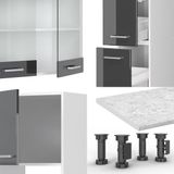 Vicco R-Line Unité de cuisine complète – 350 cm avec armoire haute, sans plan de travail Anthracite laqué brillant/blanc