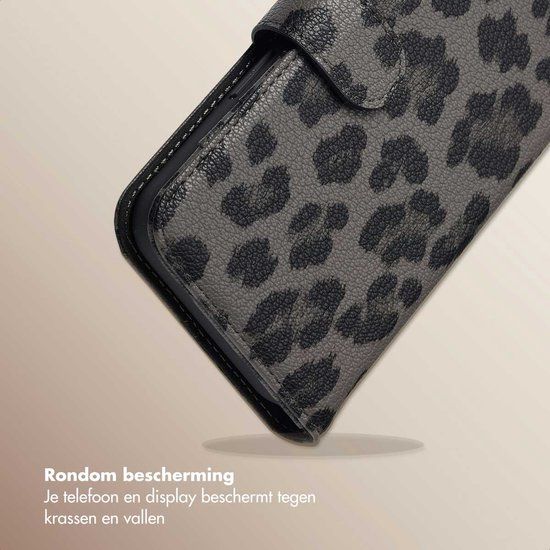 Selencia Sabi Bookcase met Panterprint voor de Apple iPhone 14 / 13 - Midnight Black