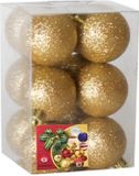 Gerimport Kerstballen - 12 stuks - goud - kunststof - glitters - D6 cm