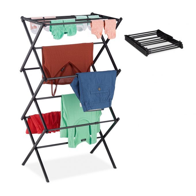Relaxdays Floor-standing Drying Rack - Black - Foldable - 11 Shelves