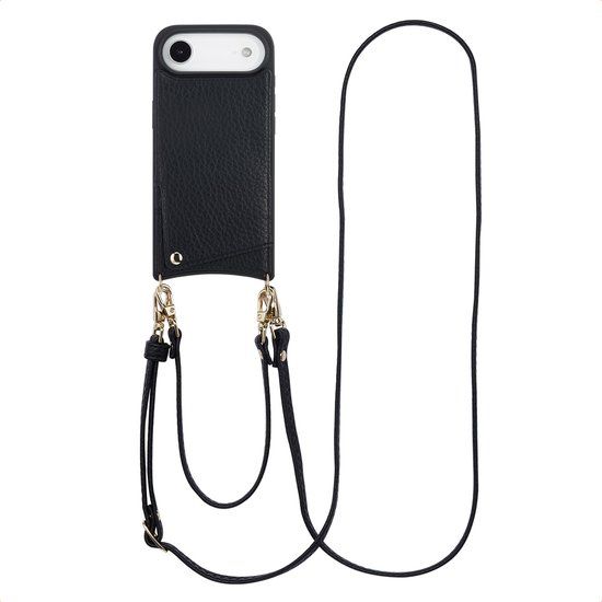 Selencia Hoesje - Geschikt voor Apple iPhone Air - Backcover met koord en pashouder - Zwart