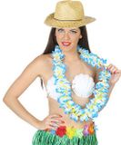Merkloos Hawaii thema party verkleedset - Strand strohoedje - bloemenkrans blauw/wit - Tropical toppers - voor volwassenen