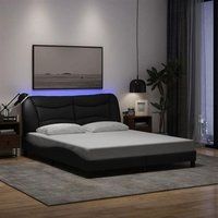 vidaXL Cadre de Lit avec Lumières LED, Lit Double avec Coussin de Tête de Lit, Lit Adulte, Meuble de Chambre, Moderne, Noir 160x200 cm Tissu