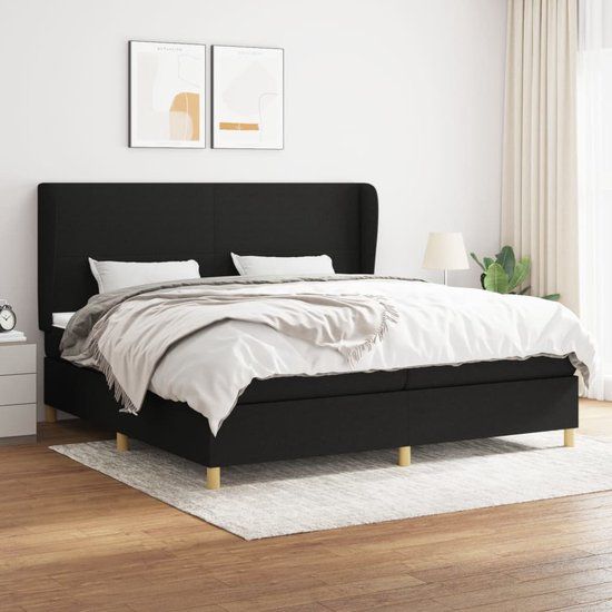 vidaXL Boxspring met matras stof zwart 200x200 cm
