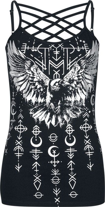Black Premium by EMP Zwart Mouwloos Shirt met Zilveren Raafprint op de Voorkant - Dames - S