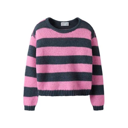 NAME IT KIDS rechtvallende gestreepte gebreide trui - roze