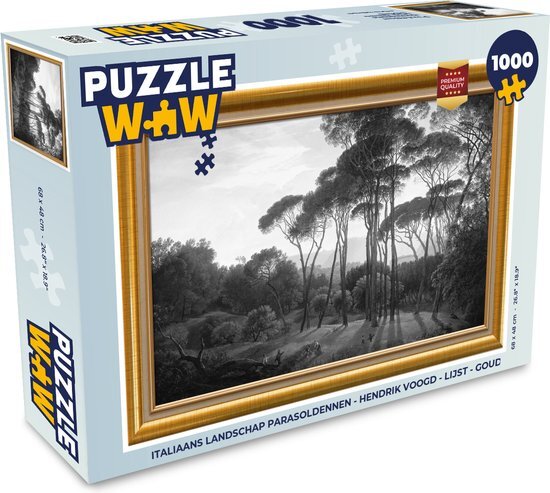 MuchoWow Puzzel Italiaans landschap parasoldennen - Hendrik Voogd - Lijst - Goud - Legpuzzel - Puzzel 1000 stukjes volwassenen