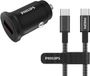 Philips Autolader DLP4309BC/04 - Autolader USB C 36W en 30W - Auto Oplader USB C met Snellaadprotocollen - Sigarettenaansteker Oplader 12V 24V - Inclusief USB-C Kabel